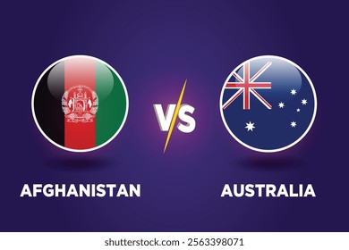 Afghanistan VS Australia, cricket match concept. with rival flags of both teams in circular shape isolated on blue background.with editable EPS file.
AFG vs AUS.