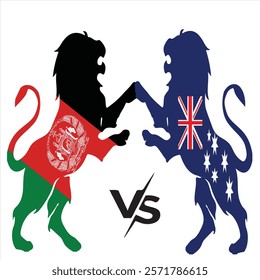  Afghanistan VS Australia, cricket match concept. with rival flags of both teams in circular shape isolated on blue background.with editable  cricket match , Cricket match. EPS 10 file.AFG vs AUS.