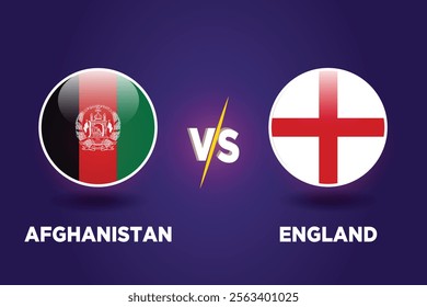 Afghanistan VS England , cricket match concept. with rival flags of both teams in circular shape isolated on blue background.with editable EPS file.
AFG vs ENG.