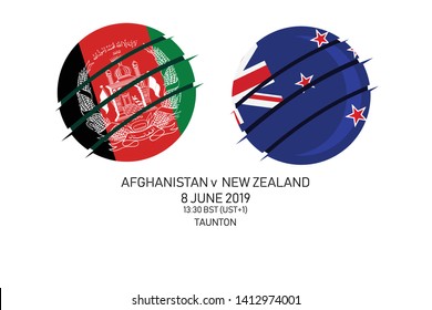 Afghanistan vs New Zealand, 2019 Cricket Match, Vector illustration