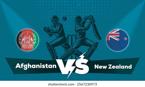 Afghanistan VS New Zealand Match , New Zealand Vs Afghanistan cricket match , Cricket match concept with creative illustration.eps