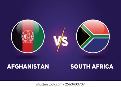 Afghanistan VS South Africa , cricket match concept. with rival flags of both teams in circular shape isolated on blue background.with editable EPS file.
AFG vs SA.