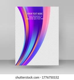 Afiche moderno de flujo colorido. Forma líquida ondulada en color arcoiris que refleja el fondo de la bengala. Diseño artístico para su proyecto de diseño. Ilustración vectorial EPS10 o distribución d