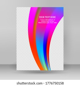 Afiche moderno de flujo colorido. Forma líquida ondulada en color arcoiris que refleja el fondo de la bengala. Diseño artístico para su proyecto de diseño. Ilustración vectorial EPS10 o distribución d