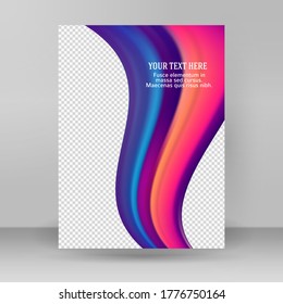 Afiche moderno de flujo colorido. Forma líquida ondulada en color arcoiris que refleja el fondo de la bengala. Diseño artístico para su proyecto de diseño. Ilustración vectorial EPS10 o distribución d