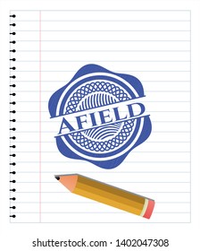 Afield pen draw. Blue ink. Vector Illustration. Detailed.