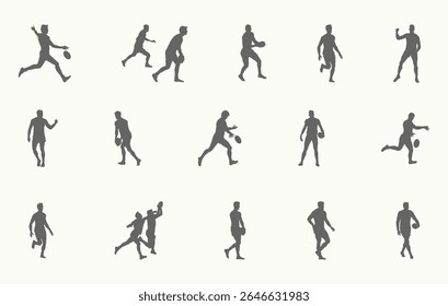 Silhueta de Afl, vetor de jogadores de Afl, vetor de futebol de regras australianas, silhueta de futebol de regras australianas, clipart de afi australiano.
