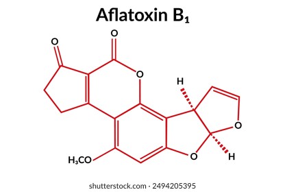Aflatoxin B1 molecular structure formula, suitable for education or chemistry science content. Vector illustration