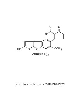 Aflatoxin B2a skeletal structure diagram.mycotoxin compound molecule scientific illustration.