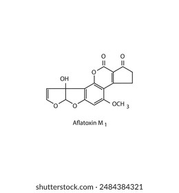 Aflatoxin M1 skeletal structure diagram.mycotoxin compound molecule scientific illustration.