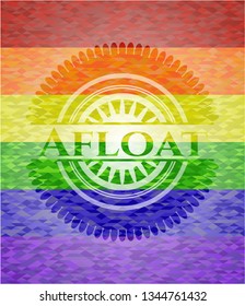 Afloat on mosaic background with the colors of the LGBT flag