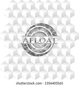 Afloat retro style grey emblem with geometric cube white background