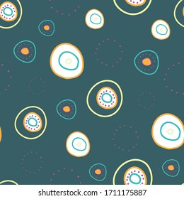 Círculos llamativos y llamativos flotando sobre fondo azul verde sin fisuras vectorial repetir diseño de superficie