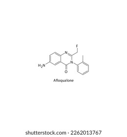 Afloqualone flache Skelettmolekularstruktur Quinazolinon sedative Arzneimittel zur Behandlung von Schlaflosigkeit, Muskelrelaxierung. Vektorgrafik.