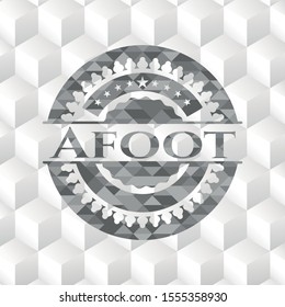 Afoot realistic grey emblem with geometric cube white background