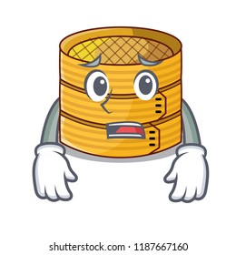 Afraid bamboo steamer food isolated on mascot