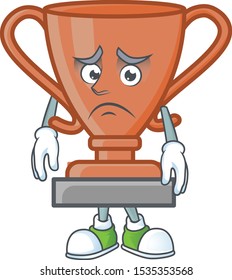 Afraid bronze trophy cartoon character with mascot