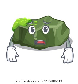Afraid cartoon large stone covered with green moss