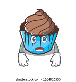 Afraid chocolate cupcake mascot cartoon