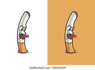 Afraid Cigarette Cartoon tongue ticking out. Vector illustration