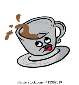 afraid coffee cup spill cartoon illustration
