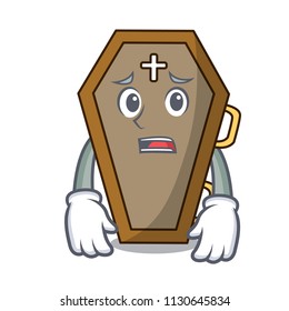 Afraid coffin mascot cartoon style vector illustration