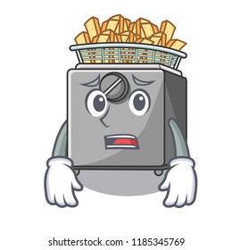 Afraid cooking french fries in deep fryer cartoon