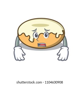 Afraid donut with sugar mascot cartoon
