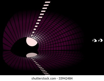 afraid dubious eyes in the dark looking out of a dark tunnel