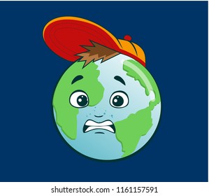Afraid Earth Mascot Character. Vector Illustration.