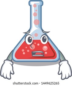 Afraid erlenmeyer flask above wooden cartoon table