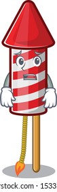 Afraid fireworks rocket mascot in cartoon shape