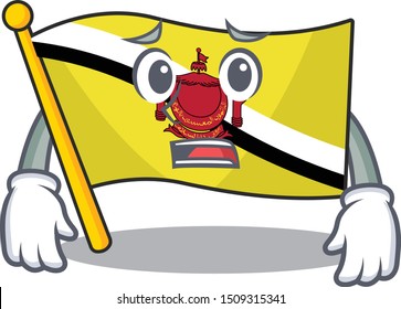 Afraid flag brunei darussalam isolated with mascot