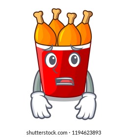 Afraid fried chicken in big cartoon bucket box