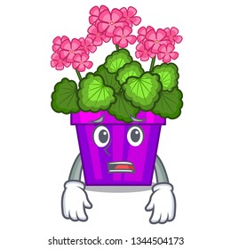 Afraid geranium flowers in the cartoon pot