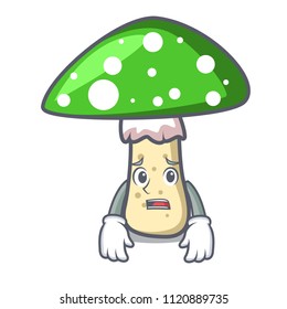 Afraid green amanita mushroom mascot cartoon