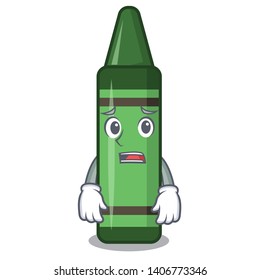 Afraid green crayon in the mascot shape