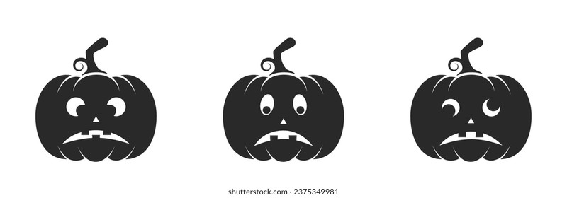 afraid halloween pumpkin icon set. jack o lantern and autumn symbols. isolated vector images in simple style