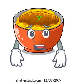 Afraid hot katsudon on the cartoon table