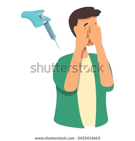 Afraid kid close eyes icon cartoon vector. Scared boy. Hospital injection