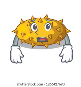 Afraid kiwano fruit in shape a cartoon