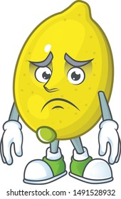 Afraid lemon cartoon character on white background