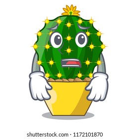 Afraid mammillaria compressa cactus isolated on the cartoon
