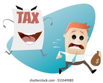 afraid man running away from a tax assessment monster