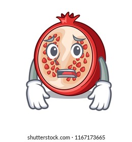 Afraid mascot half of fresh pomegranate fruits