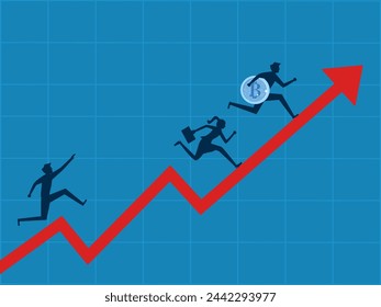 Afraid to miss out on crypto. Businessmen chase after people who got rich by trading crypto