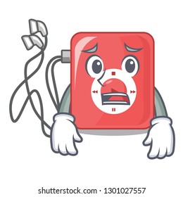 Afraid mp3 player in a funny cartoon