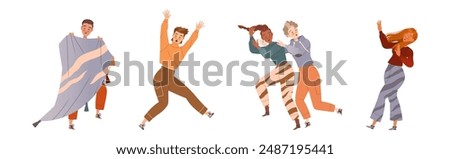 Afraid People Character Scared and Terrified Dodge Vector Set