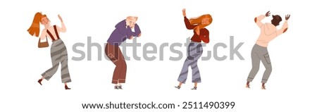Afraid People Character Scared and Terrified Dodge Vector Set