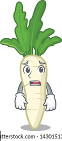 Afraid radish white in a cartoon basket